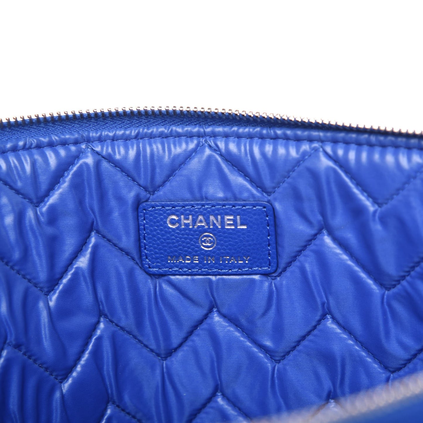 Caviar Chevron Quilted Large Cosmetic Case Bright Blue