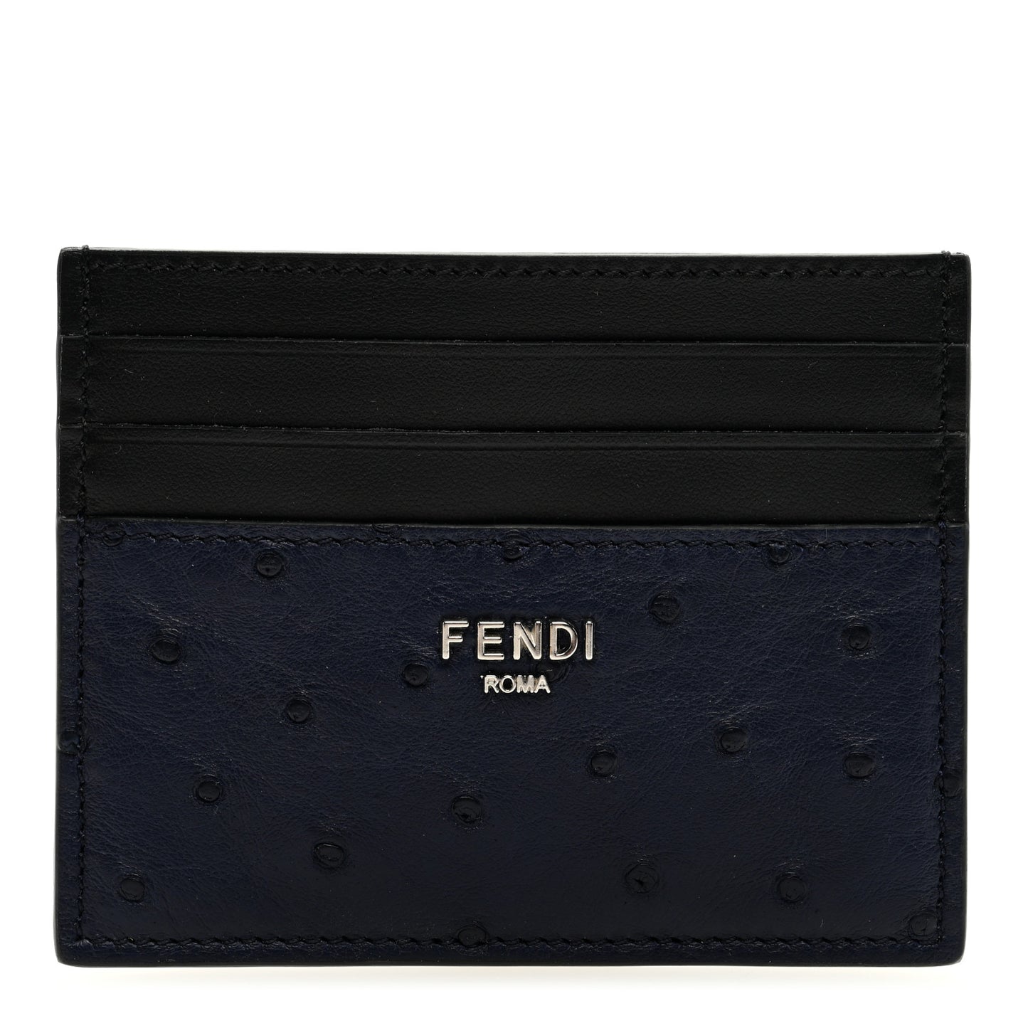 Ostrich Vitello Card Holder Blueberry Black