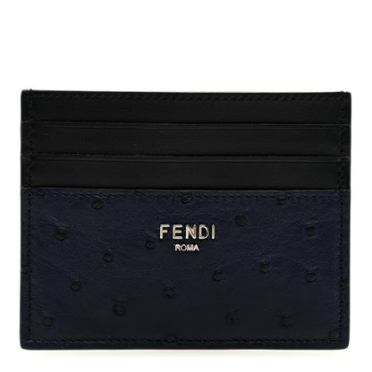 Fendi Ostrich Vitello Card Holder Blueberry Black 1 of 7