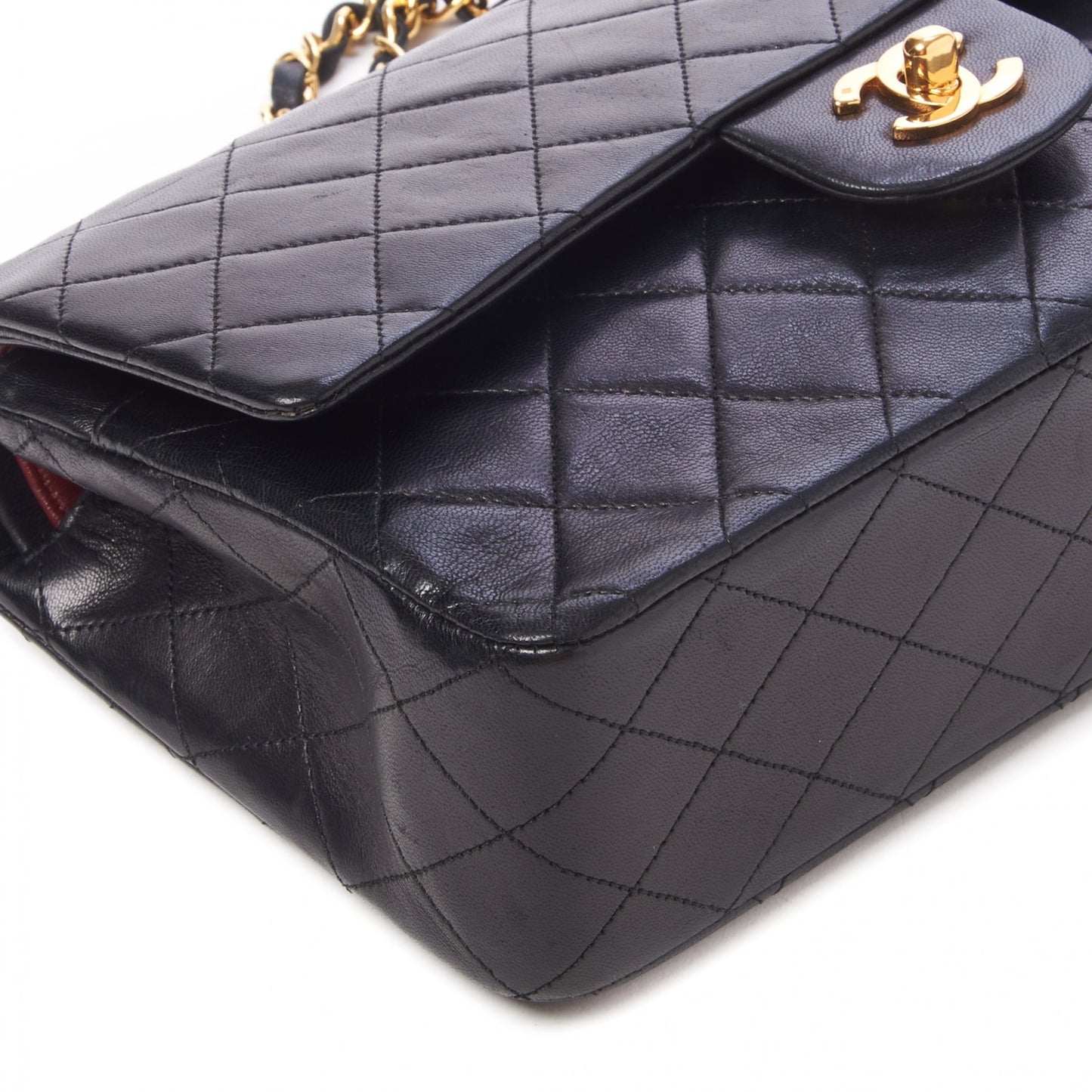 Lambskin Quilted Medium Double Flap Black