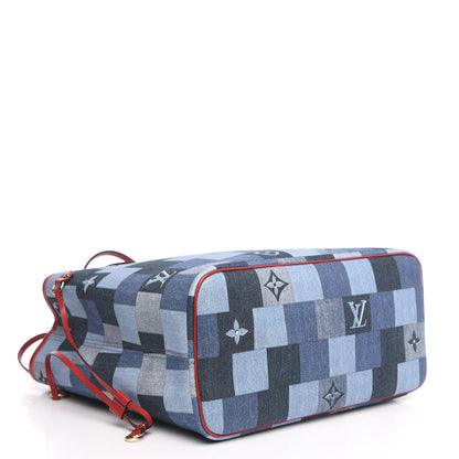 Louis Vuitton Denim Damier Monogram Patchwork Neverfull Blue Rouge 4 of 11