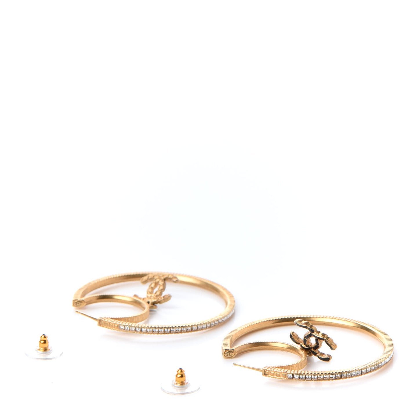 Crystal CC Drop Hoop Earrings Gold