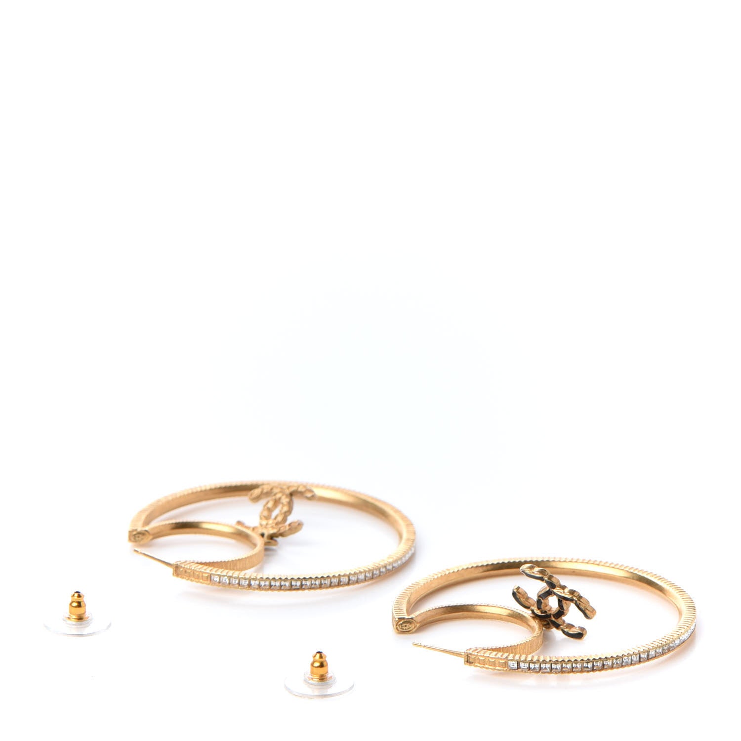 Chanel Crystal CC Drop Hoop Earrings Gold 3 of 5