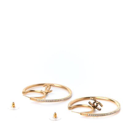 Chanel Crystal CC Drop Hoop Earrings Gold 3 of 5