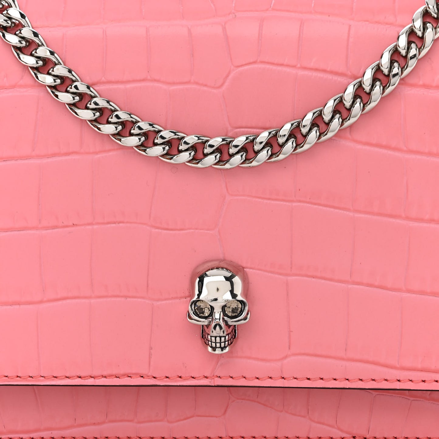 Calfskin Crocodile Embossed Skull Mini Crossbody Bag Pink