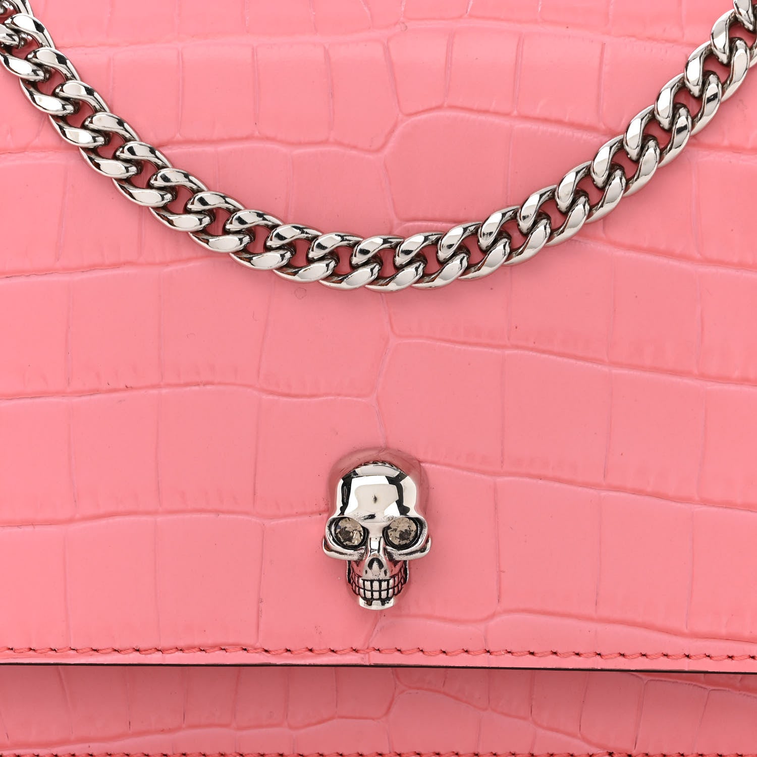 Alexander McQueen Calfskin Crocodile Embossed Skull Mini Crossbody Bag Pink 8 of 10