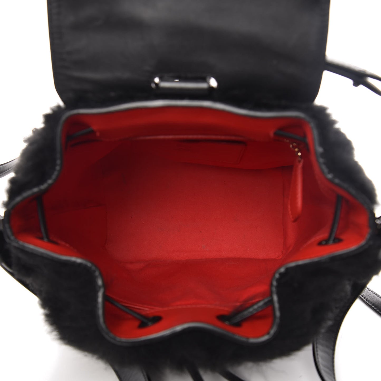 Calfskin Shearling Lucky L Bucket Backpack Black
