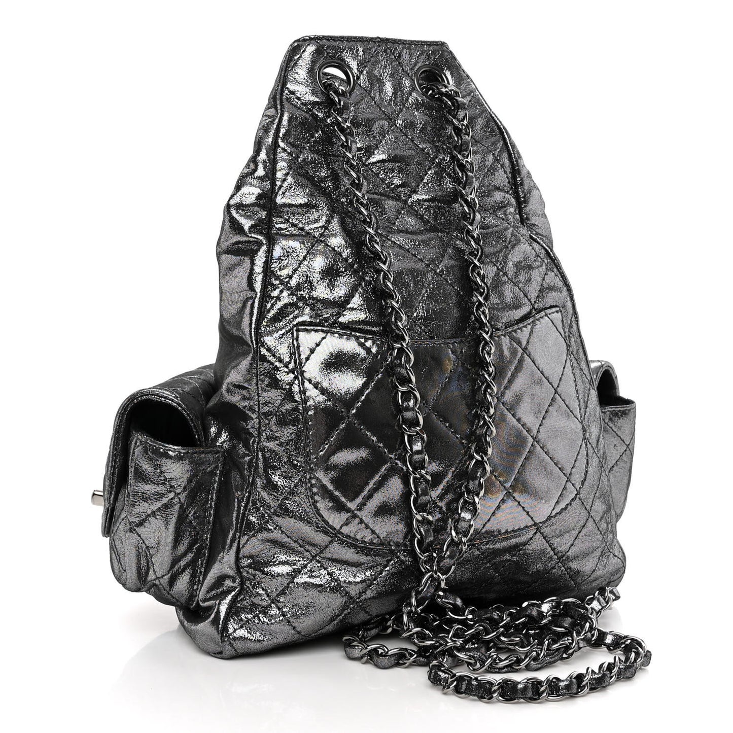 Iridescent Calfskin Backpack Is Back Dark Grey