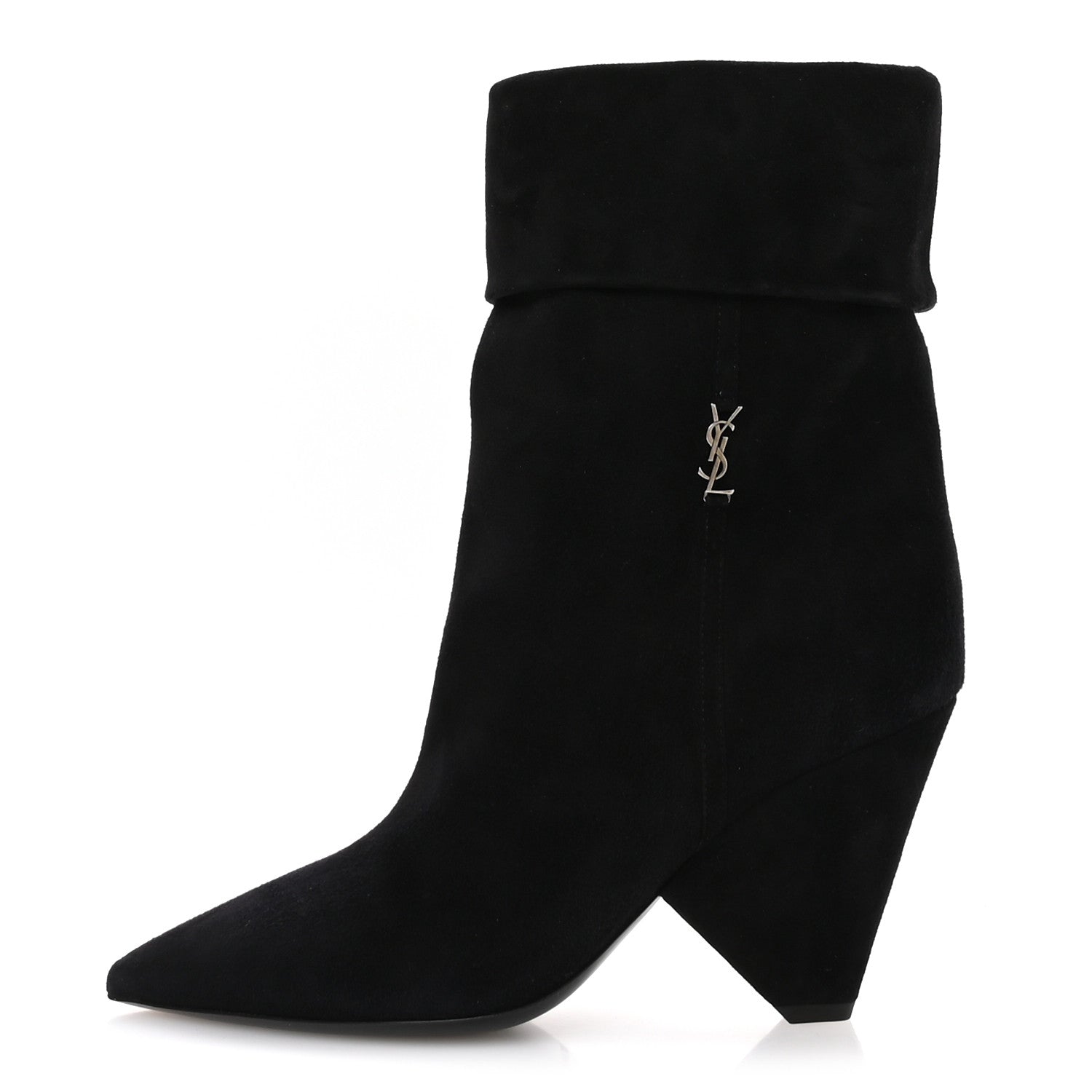 Saint Laurent Kid Scamosciato Niki 85 Wedge Booties 38.5 Black 1 of 8