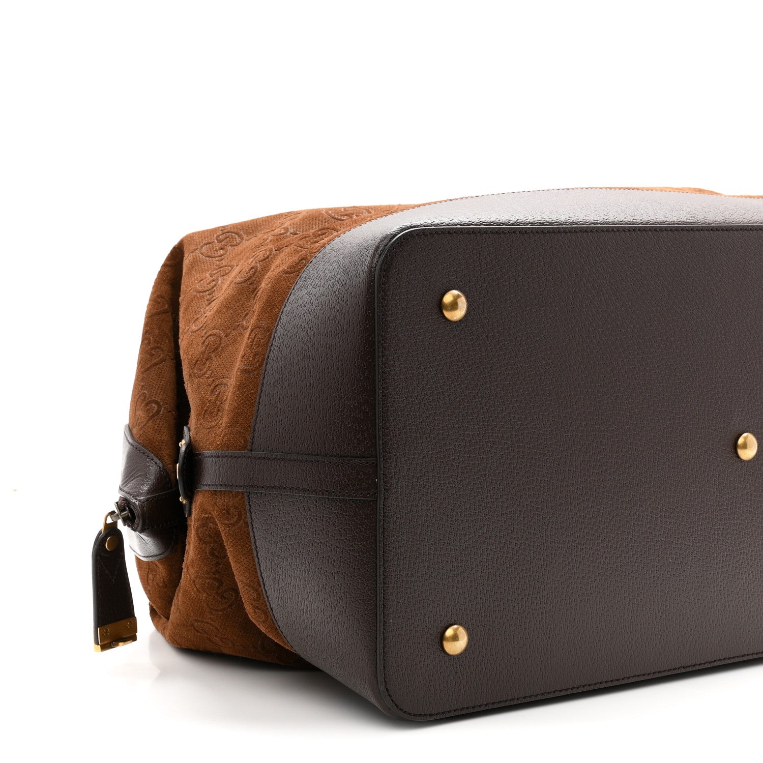 Gucci Suede Jumbo GG Debossed Textured Dollar Calfskin Savoy Travel Bag Wood Brown Chocolate 8 of 9