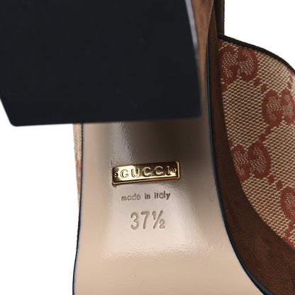 Gucci GG Monogram Kid Scamosciato Houdan Mid Heel Platform Slide Sandals 37.5 Beige Ruggine Maroon 6 of 8