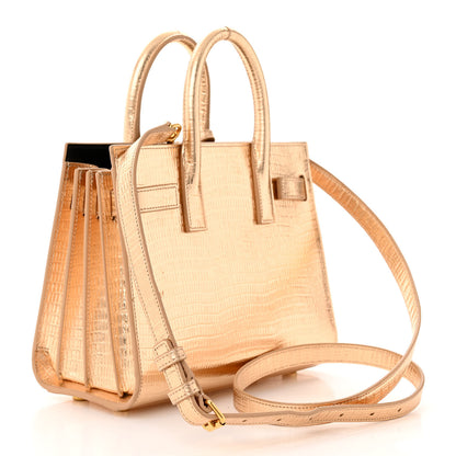 Saint Laurent Metallic Calfskin Lizard Embossed Nano Sac De Jour Gold 3 of 16