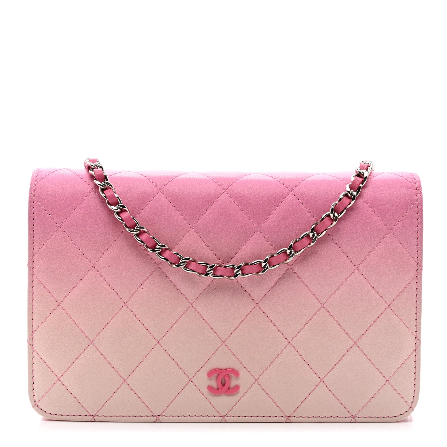 Faded Lambskin Quilted Zephyr Wallet on Chain WOC Dark Pink