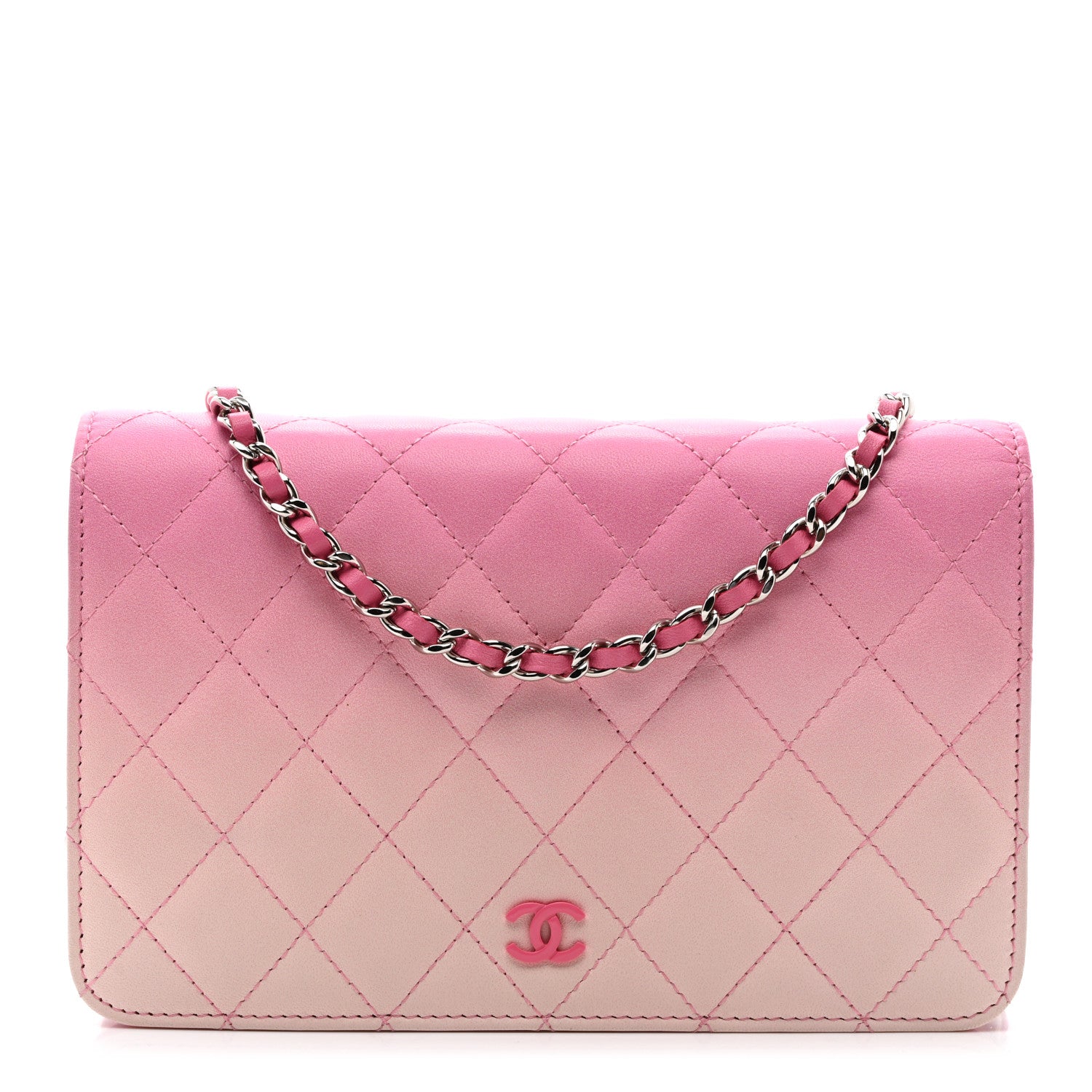 Chanel Faded Lambskin Quilted Zephyr Wallet on Chain WOC Dark Pink 1 of 14