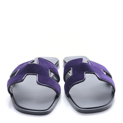 Hermes Velvet Nappa Oran Sandals 38 Violet Fonce 2 of 8