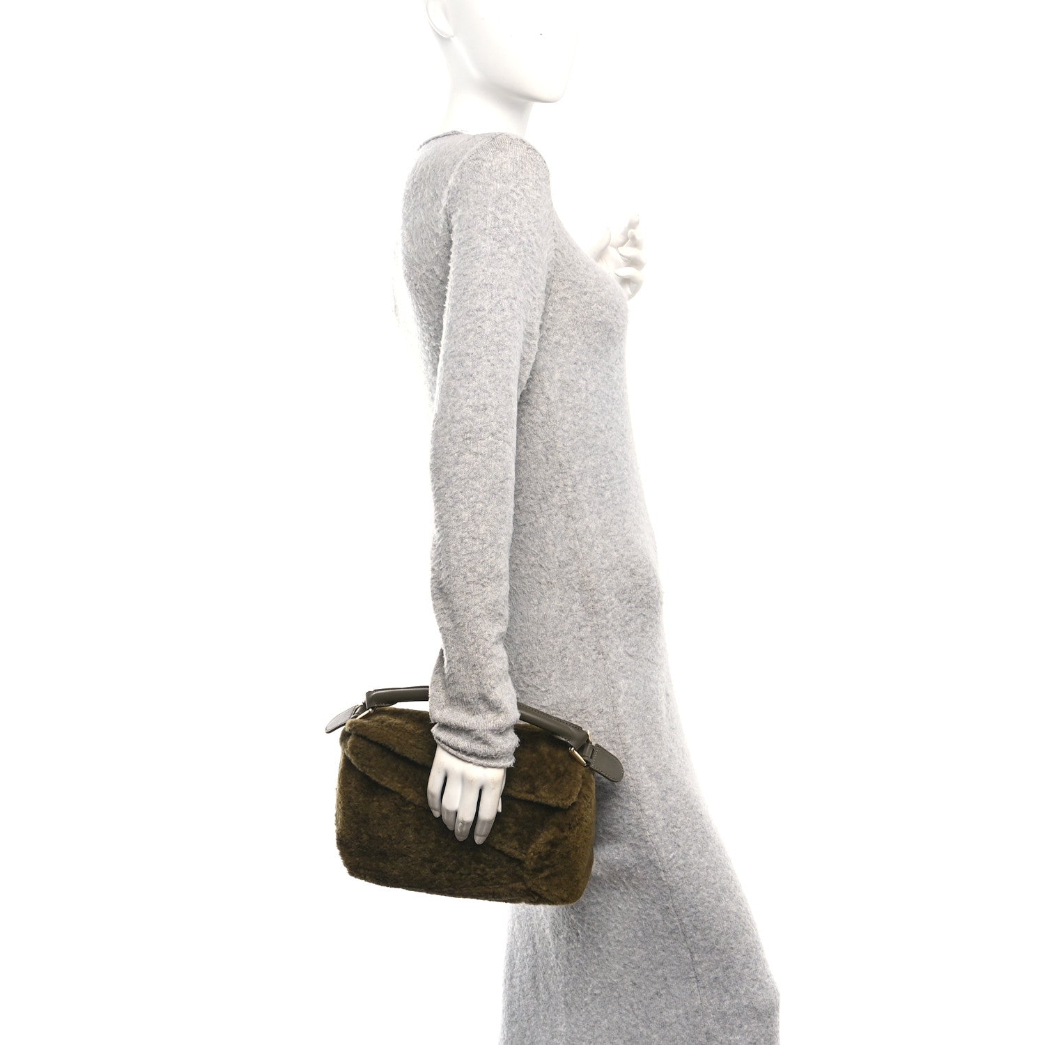 Loewe Shearling Small Puzzle Edge Bag Dark Khaki 2 of 10
