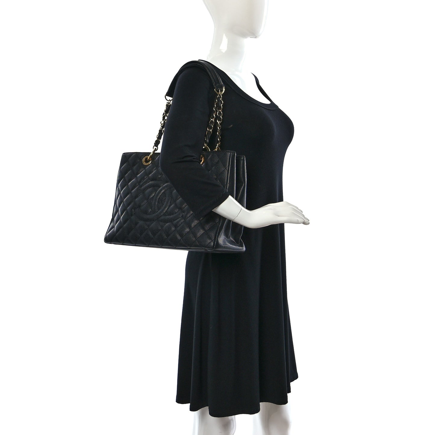 Caviar Quilted Grand Shopping Tote GST Black
