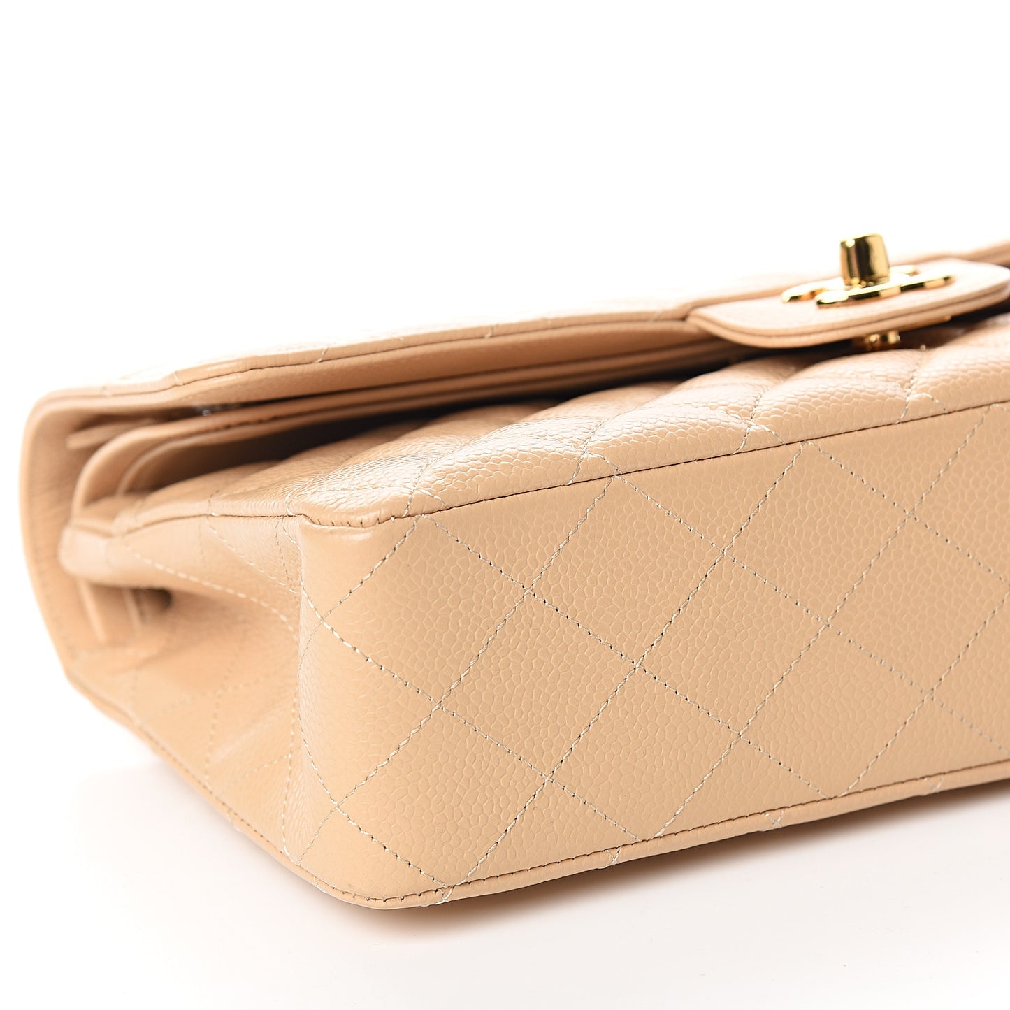 Caviar Quilted Medium Double Flap Beige