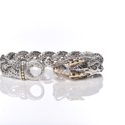John Hardy Sterling Silver 18K Yellow Gold Ruby Naga Dragon Braided Chain Bracelet 4 of 6