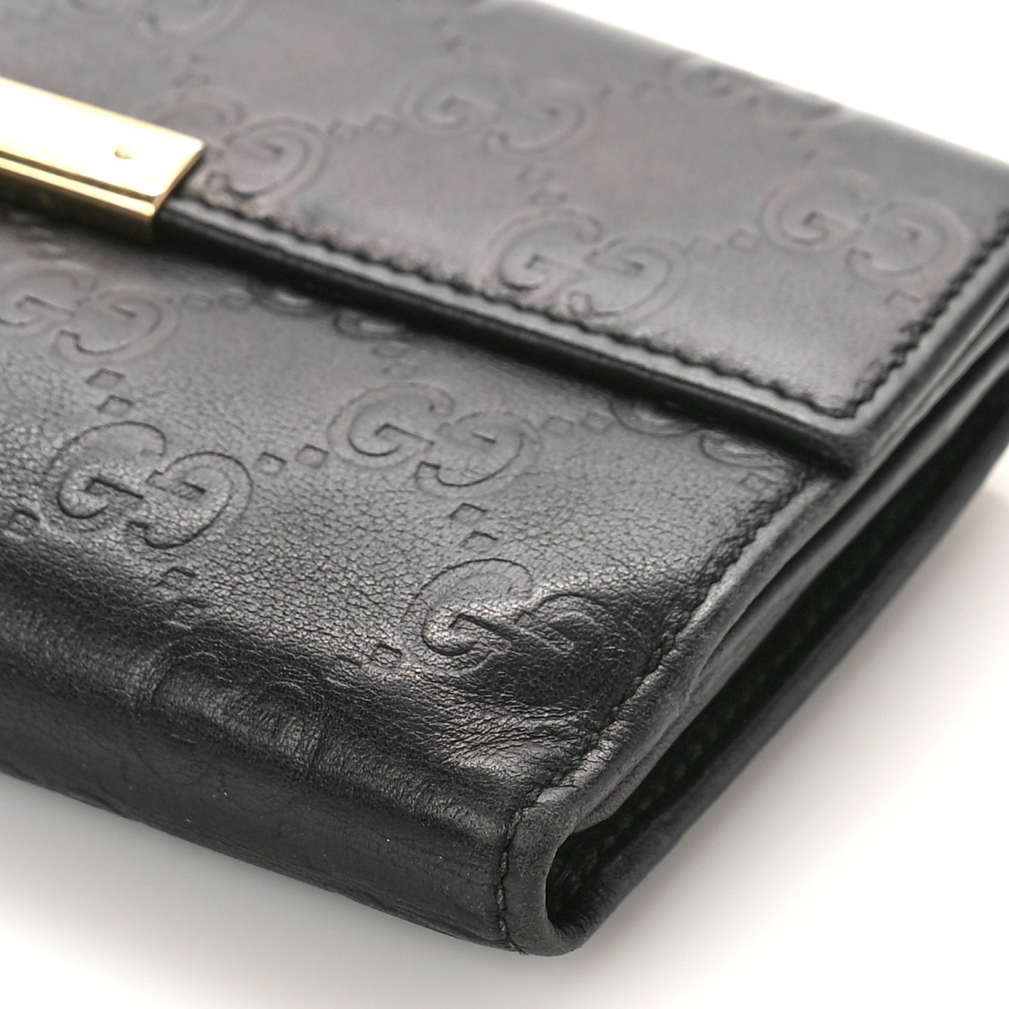 Guccissima Margaux Calfskin Metal Bar Continental Flap Wallet Black