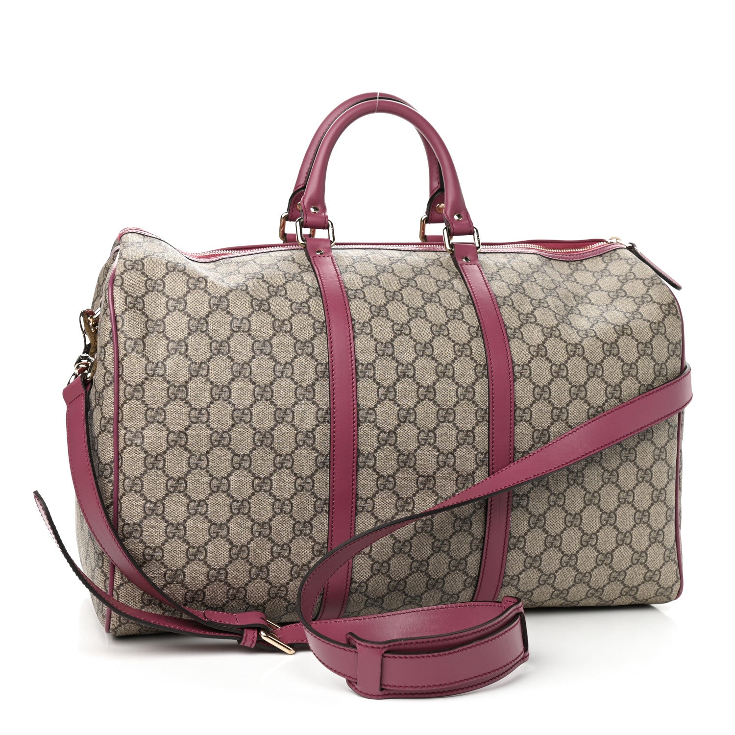 Gucci GG Supreme Monogram Selleria Calfskin Medium Carry On Duffle Bag Beige Ebony Peonia Flower 3 of 9