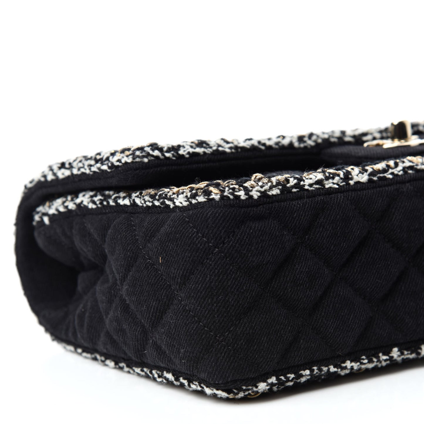 Denim Braided Medium Flap Bag Black