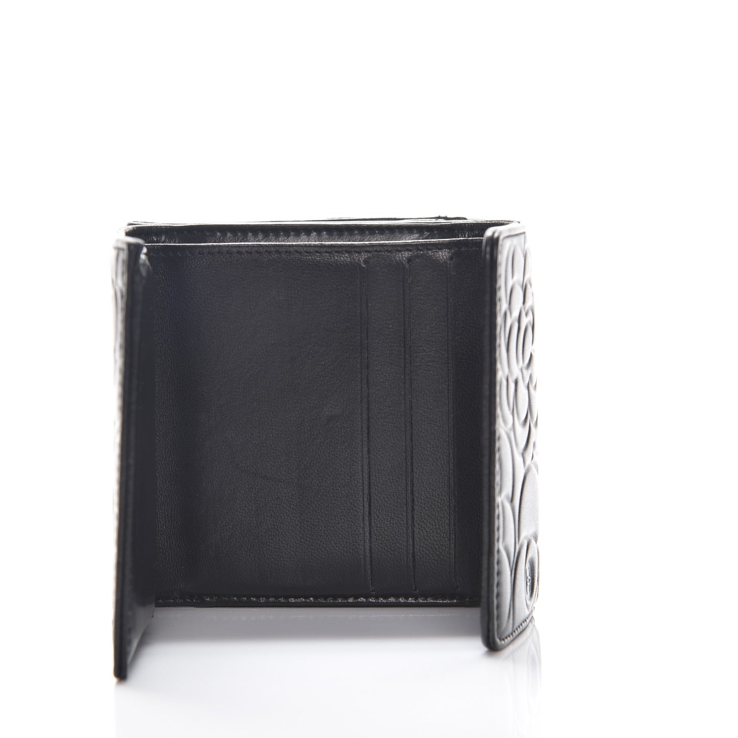 Lambskin Camellia Embossed Small Double Wallet Black