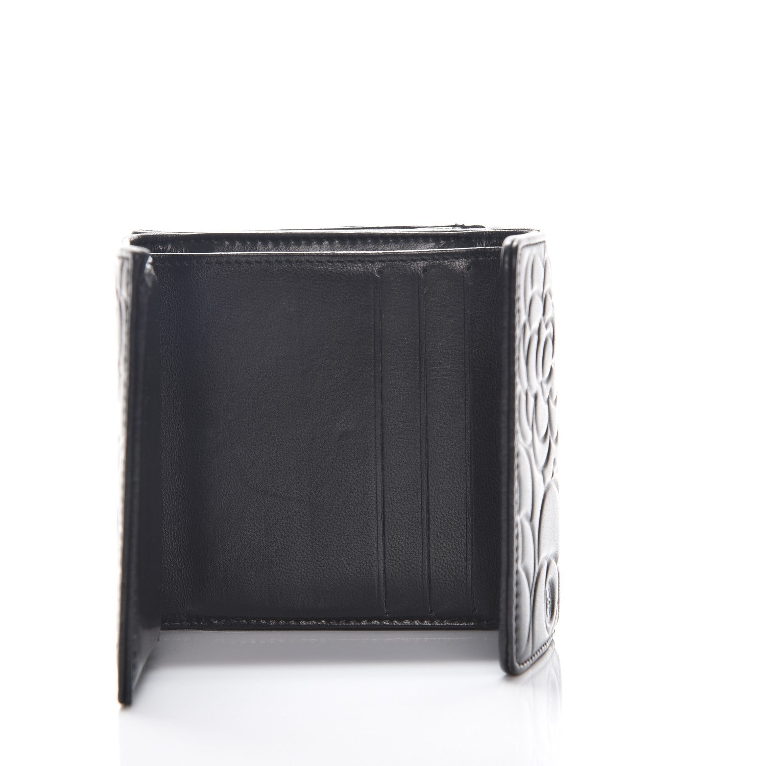 Chanel Lambskin Camellia Embossed Small Double Wallet Black 5 of 9