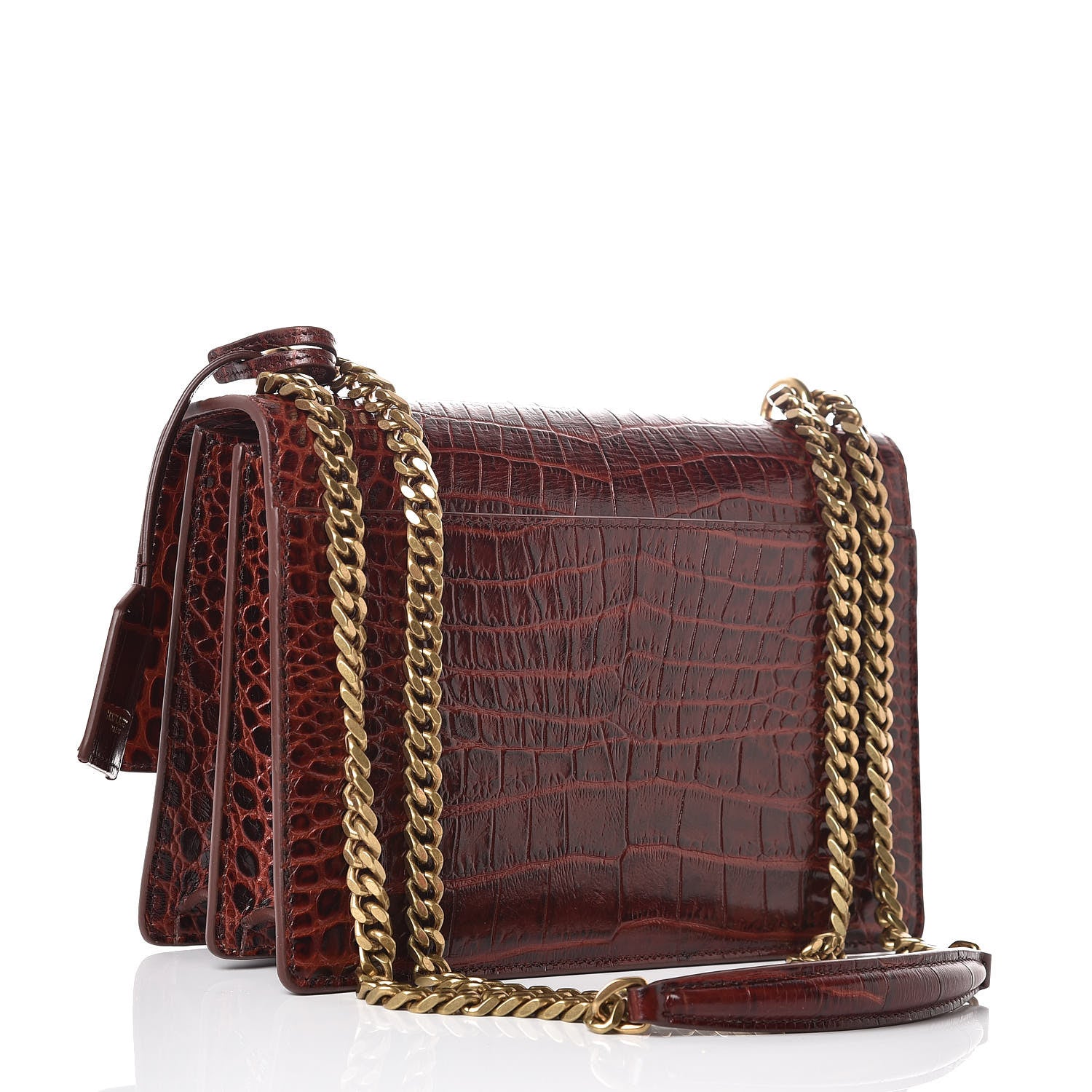 Saint Laurent Calfskin Crocodile Embossed Medium Monogram Sunset Amber 3 of 7