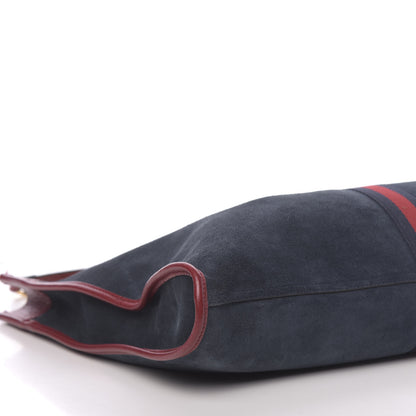 Gucci Suede Calfskin Large Rajah Chain Tote New Blue Romantic Cherry 9 of 11