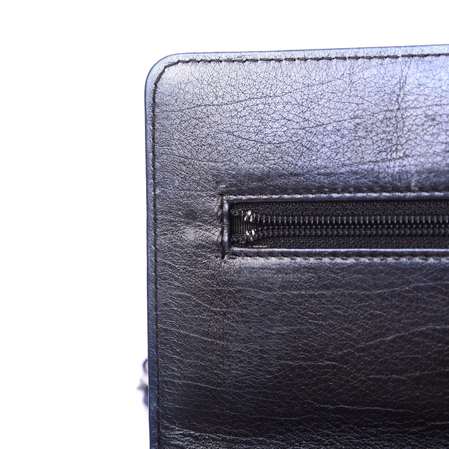 Metallic Calfskin Quilted Boy Wallet On Chain WOC Navy Blue