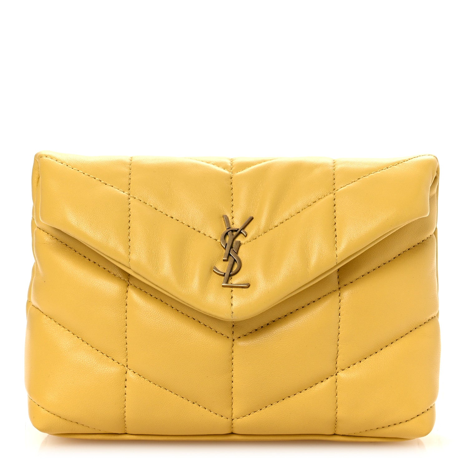 Saint Laurent Lambskin Monogram Loulou Puffer Pouch Clutch Sunflower 1 of 12