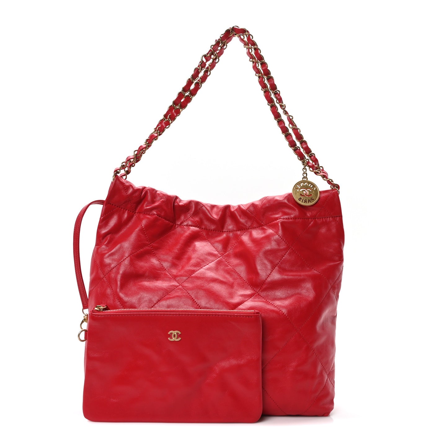Shiny Calfskin Quilted Small Chanel 22 Red