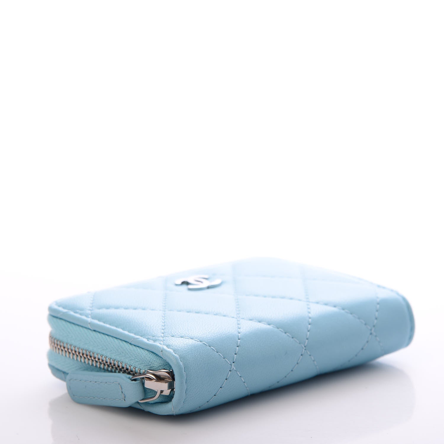 Chanel Lambskin Quilted Zip Around Coin Purse Wallet Neon Blue 4 of 8