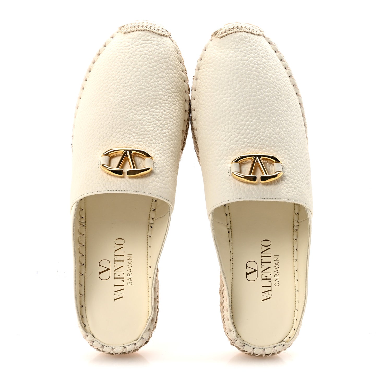 Pebbled Calfskin Vlogo Espadrille Mules 38 Light Ivory