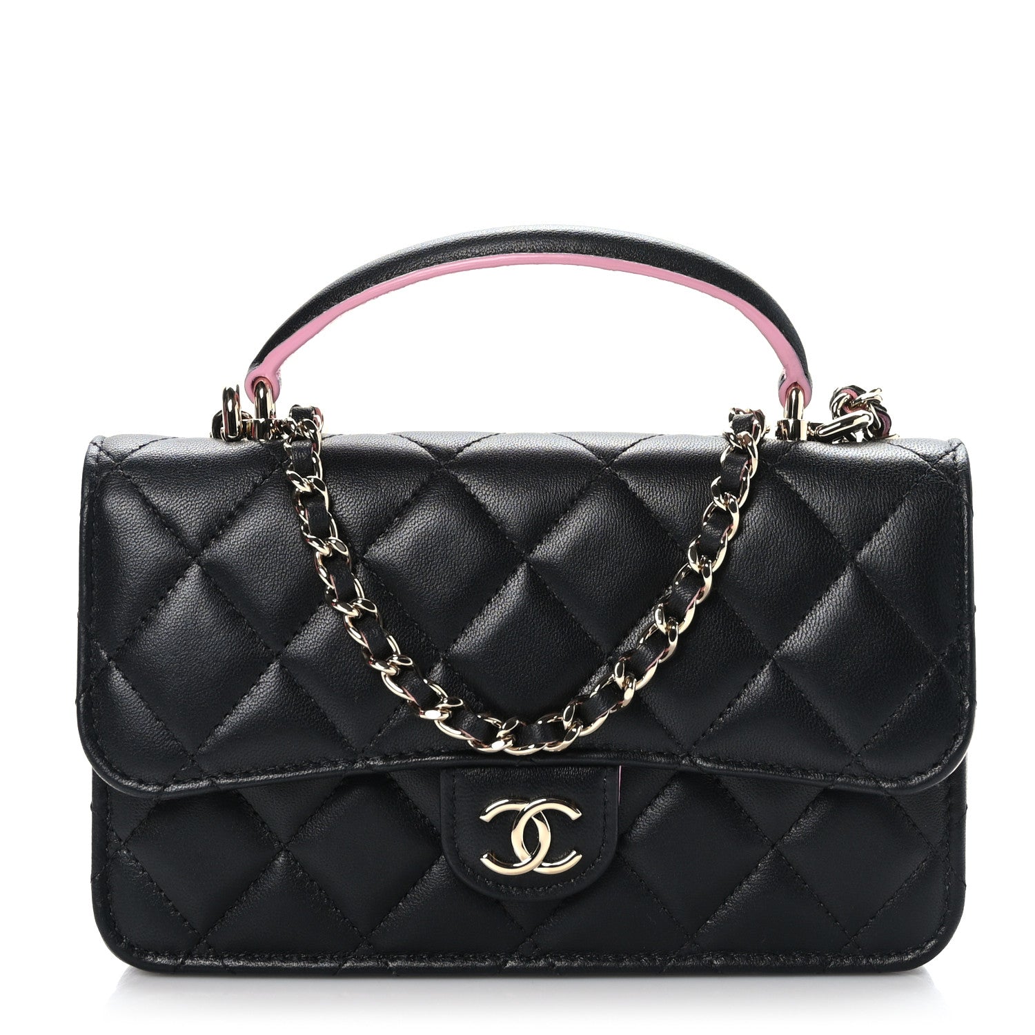 Chanel Lambskin Quilted Flap Phone Holder With Chain Black Lilac 1 of 10