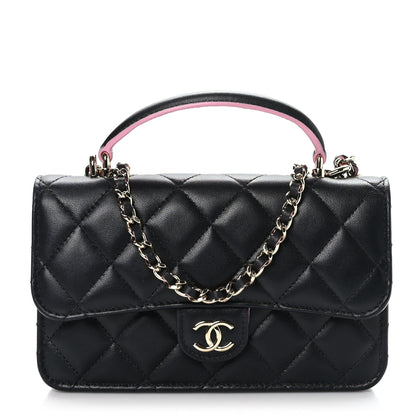 Chanel Lambskin Quilted Flap Phone Holder With Chain Black Lilac 1 of 10