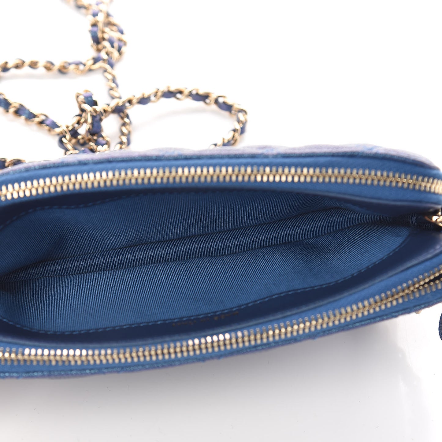 Iridescent Caviar Quilted Clutch With Chain Dark Blue