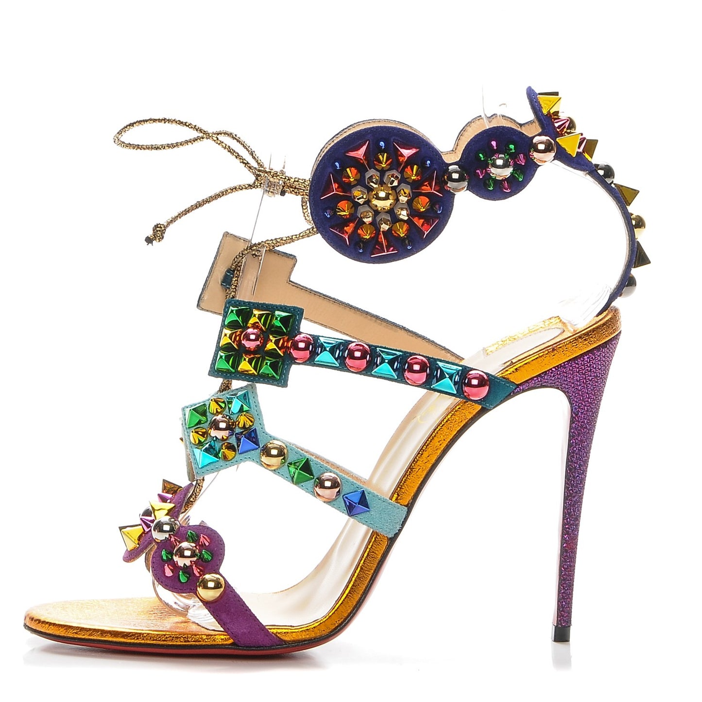 Suede Lame Studded Kaleikita 100 Sandals 39 Version Gold