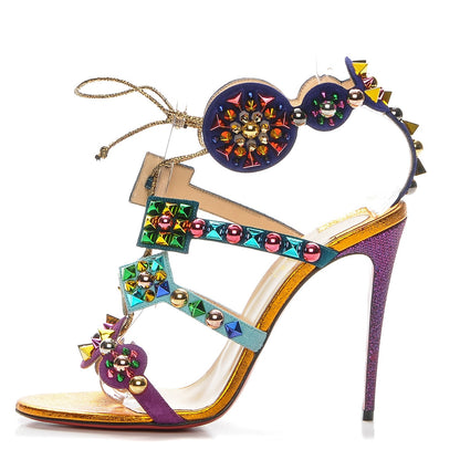 Christian Louboutin Suede Lame Studded Kaleikita 100 Sandals 39 Version Gold 1 of 7
