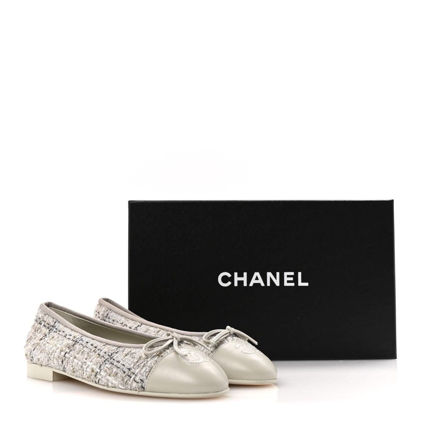 Cotton Tweed Grosgrain Cap Toe Ballerina Flats 36.5 Grey