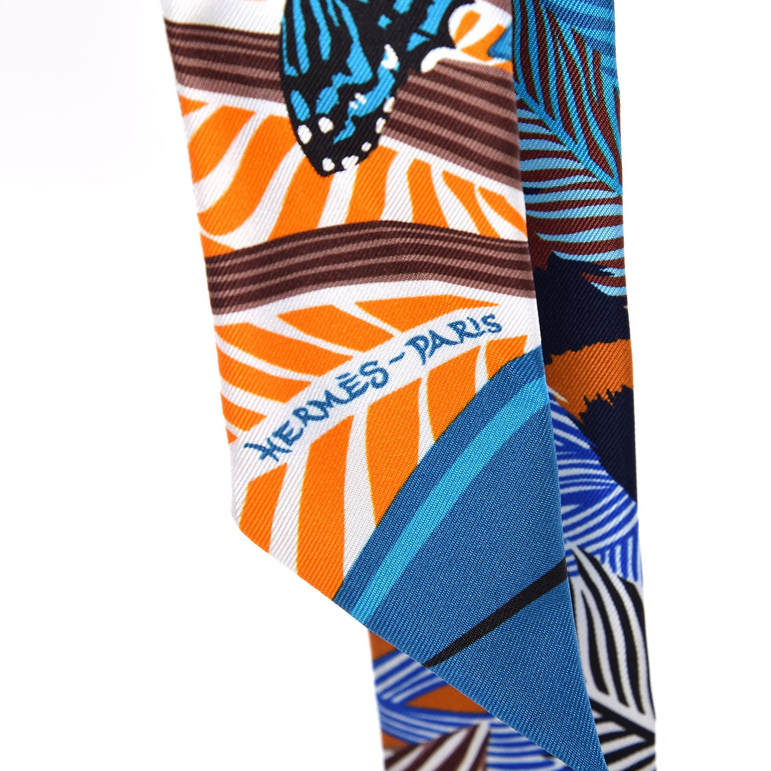 Hermes Silk Jaguar Quetzal Twilly Brun Bleu Orange 3 of 5