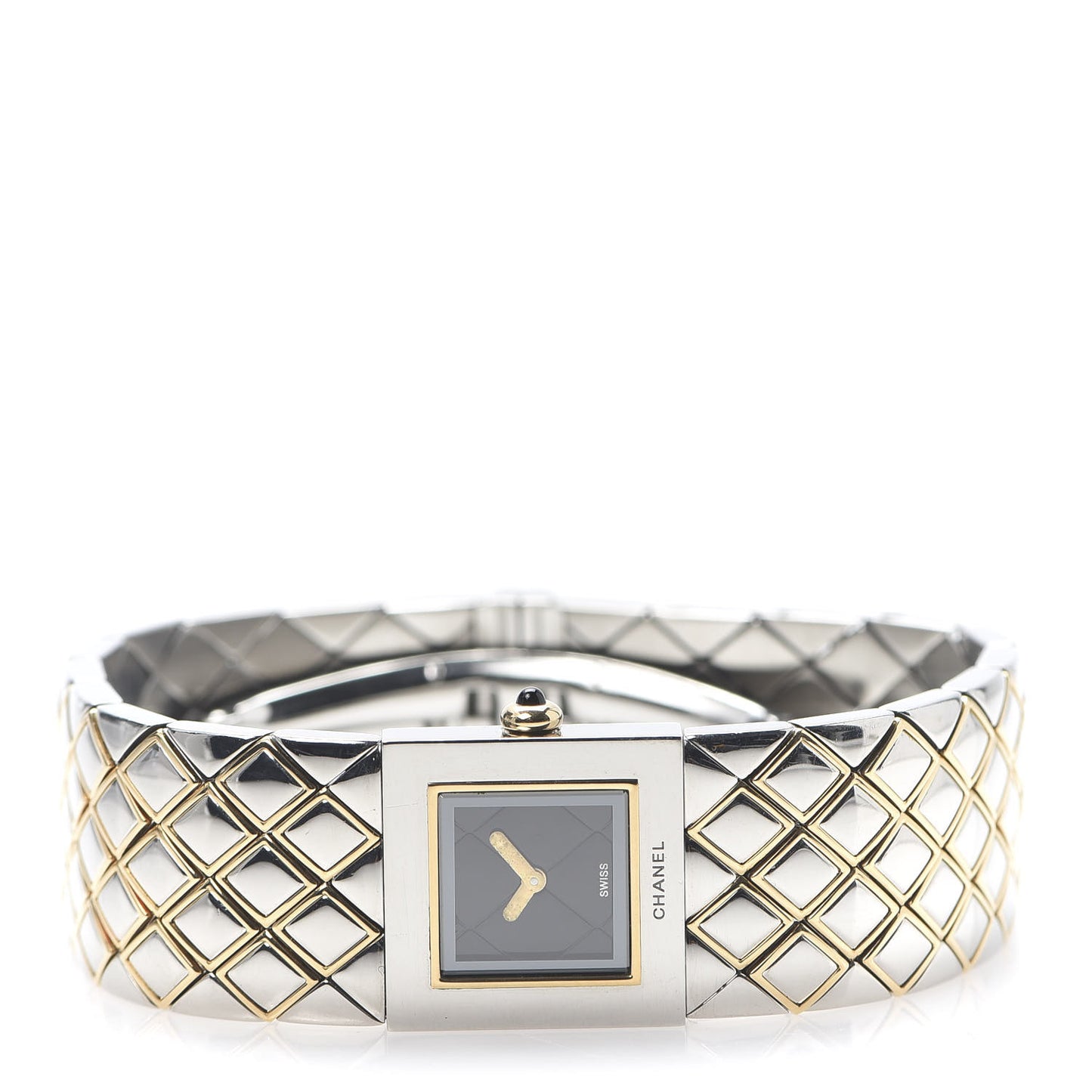 Stainless Steel 19mm Quilted Matelasse Quartz Watch Black Gold