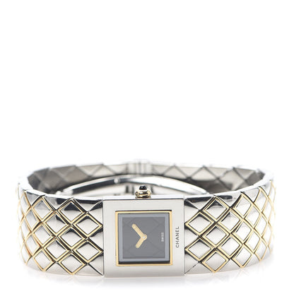 Chanel Stainless Steel 19mm Quilted Matelasse Quartz Watch Black Gold 3 of 6