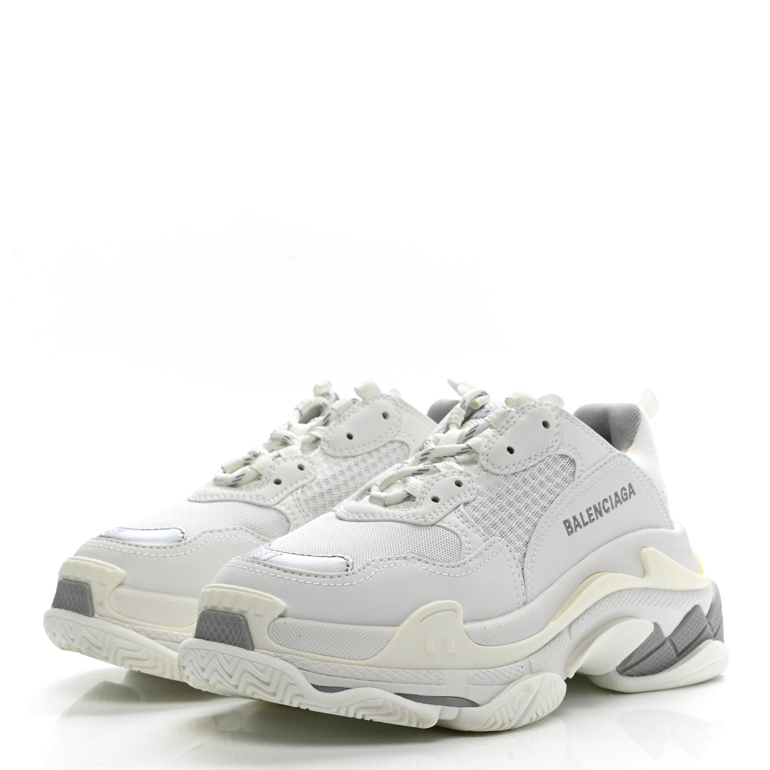 Balenciaga Fabric Mesh Bi-Color Womens Triple S Sneakers 37 White Metal Grey 3 of 11