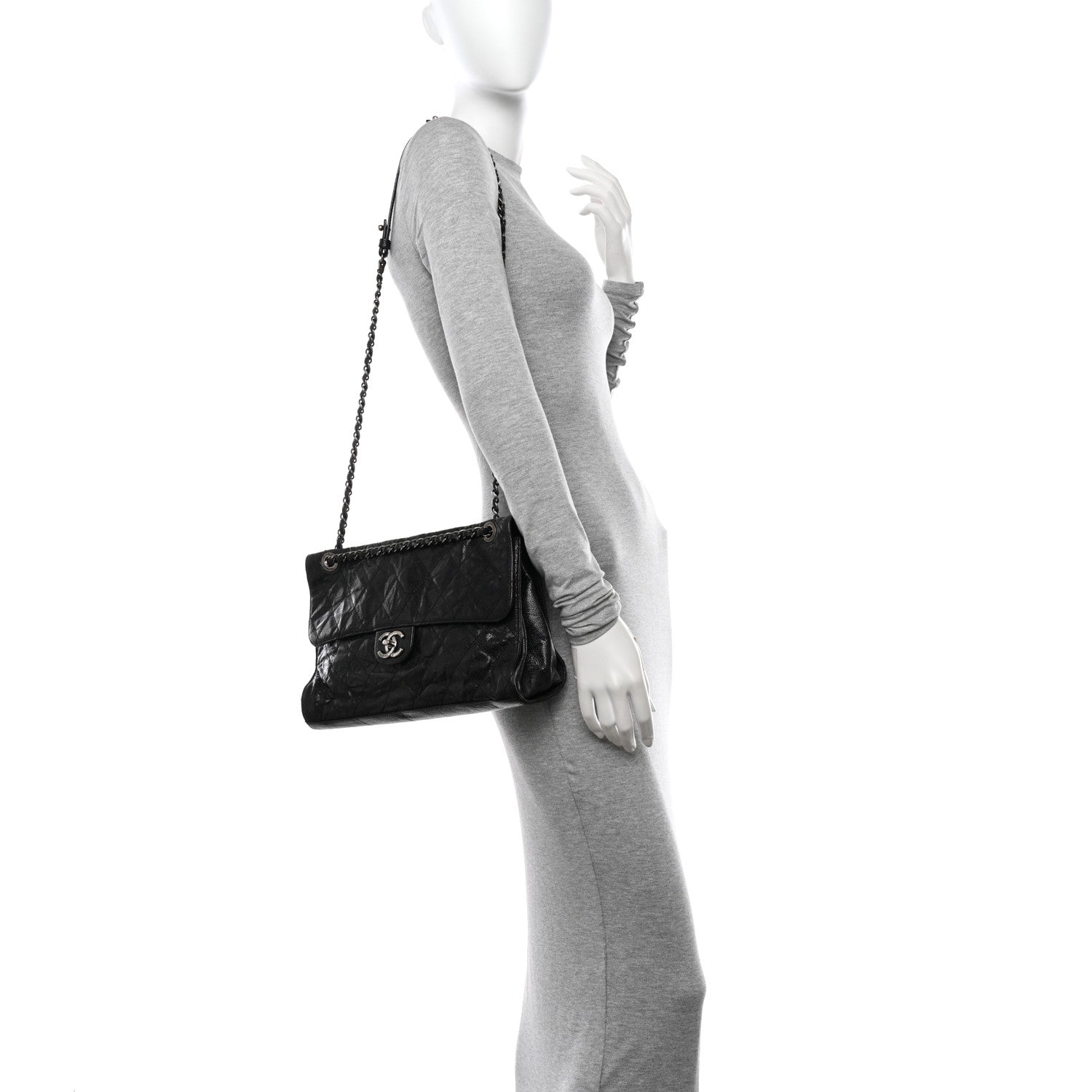 Chanel Crumpled Grained Calfskin Jumbo CC Crave Flap Dark Brown 3 of 15