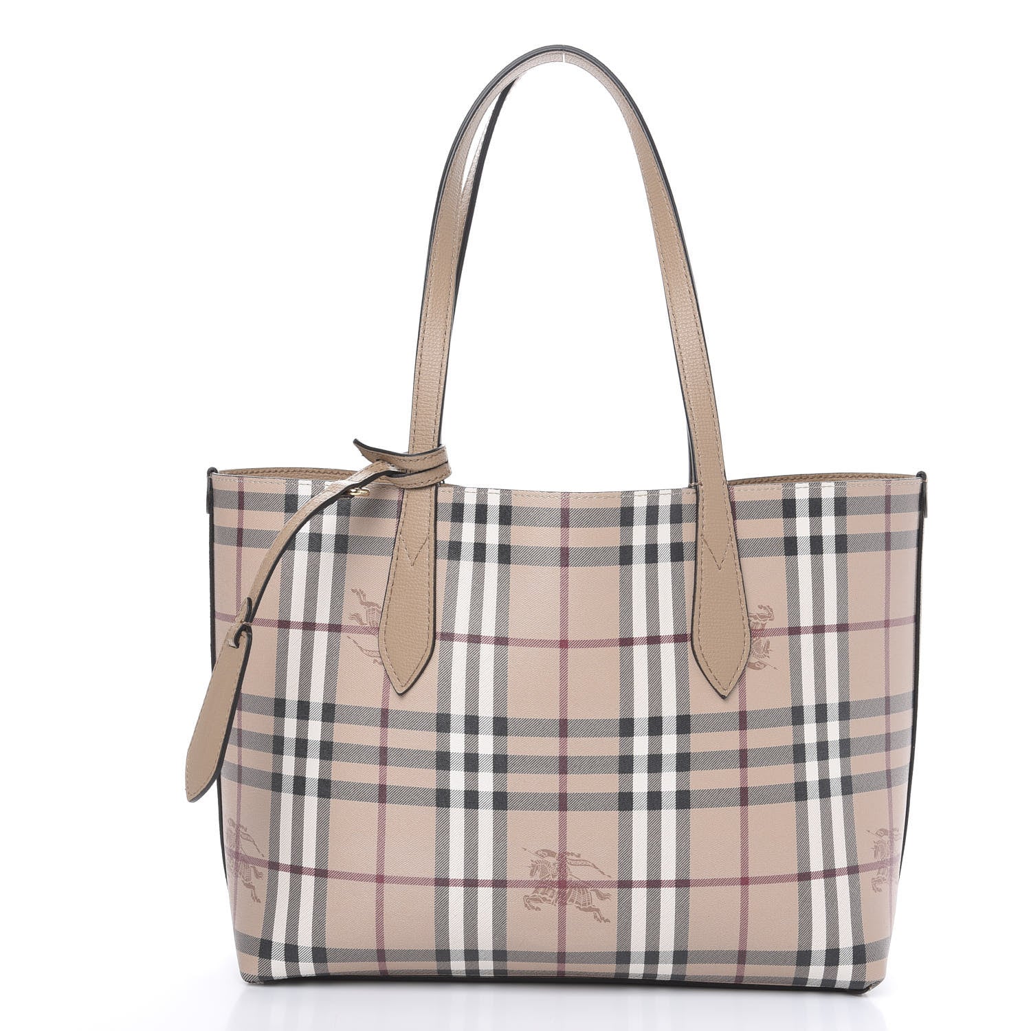 Burberry Grainy Calfskin Haymarket Check Small Reversible Tote Camel 2 of 12
