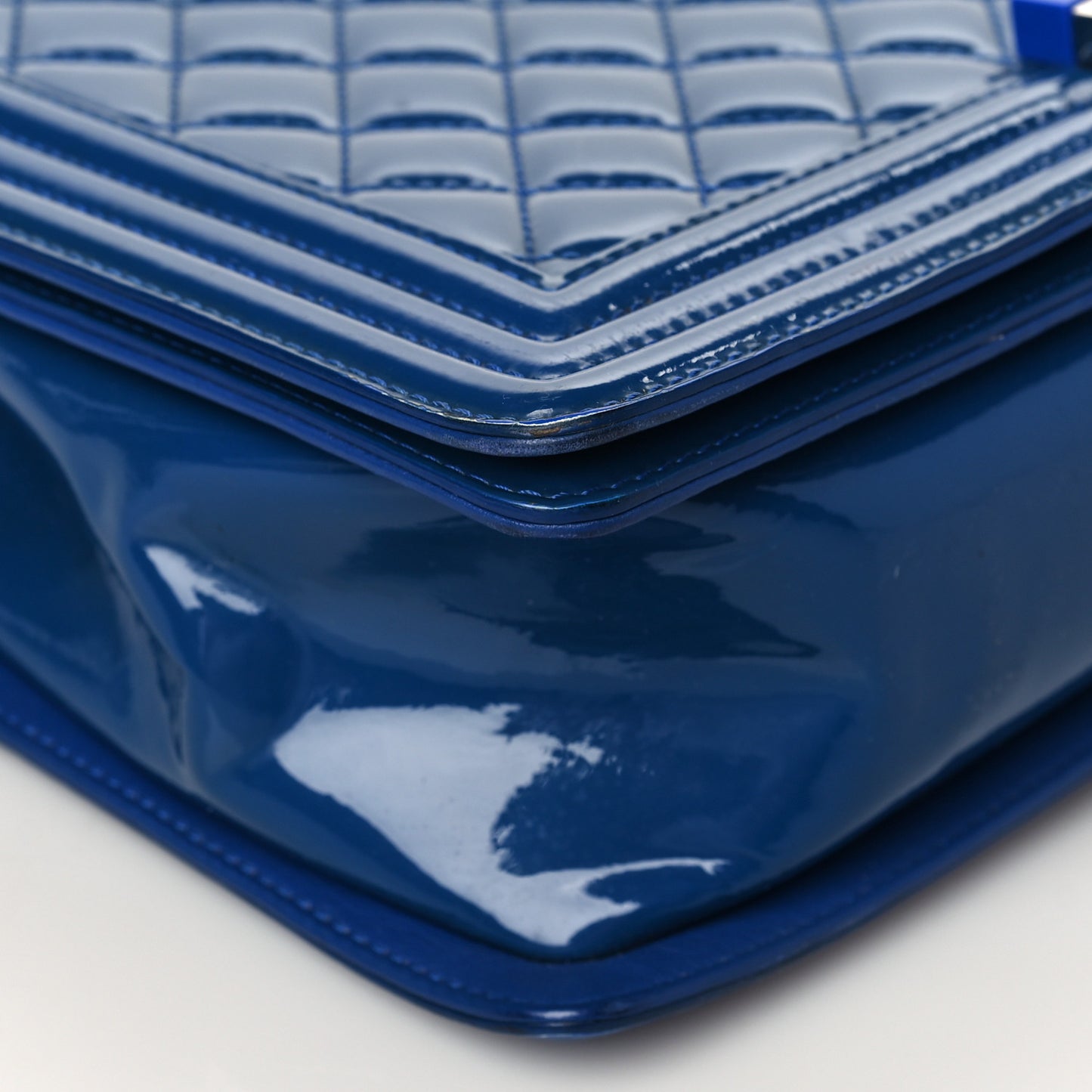 Patent Calfskin Quilted New Medium Plexiglass Boy Flap Blue