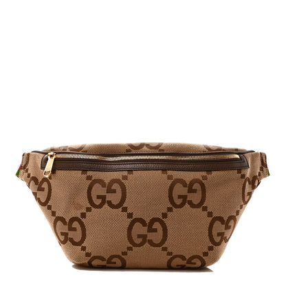 Gucci Monogram Jumbo GG Textured Dollar Calfskin Web Belt Bag Camel Ebony New Acero 1 of 8