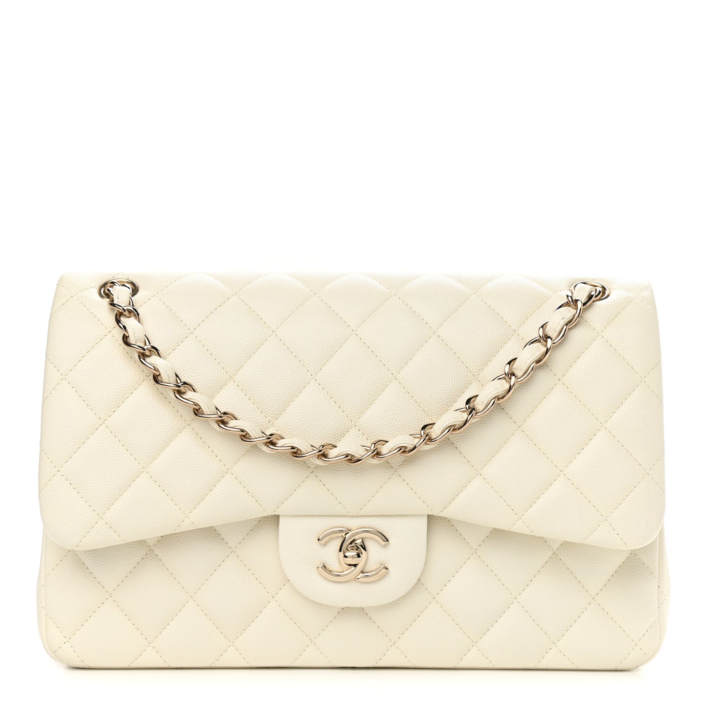 Caviar Quilted Jumbo Double Flap White